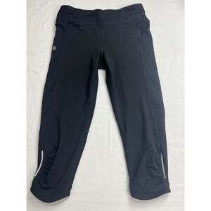 Athleta Crop Leggings Reflective Trim Womens XXS Blk Zip Back Pocket Running A34